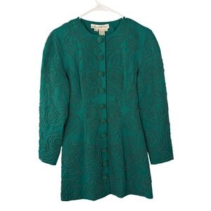 Marie St. Claire Vintage Emerald Green Beaded Rose Longline Jacket Womens 6